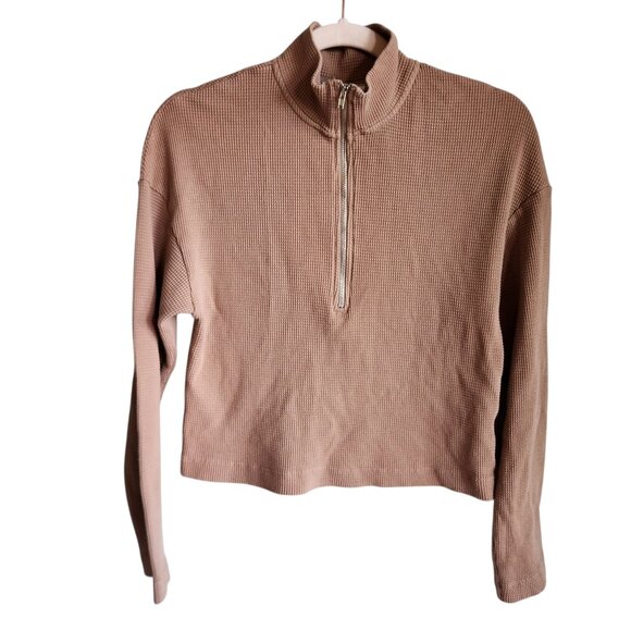 Reformation Shirt Women's XS Tan Brown Waffle Knit Half Zip Thermal - Picture 1 of 9